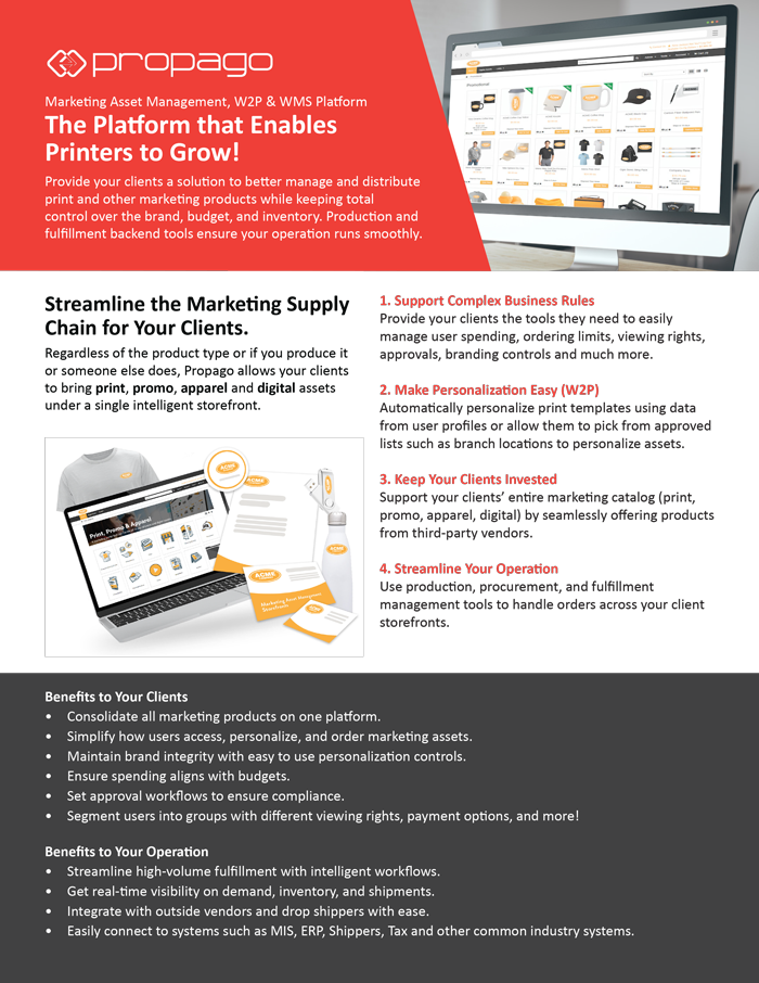 Web to print portal showing product catalog